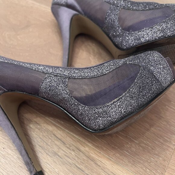 Enzo Angiolini Purple Peep-Toe Sparkling Satin Cutout Pumps. 6.5 - Picture 3 of 7